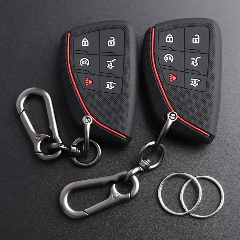 TANDRIVE Key Fob Cover for 2025 2024-2021 Chevy Tahoe Suburban GMC Yukon, 6 Button, Silicone, 2-Pack, Black - Image 1